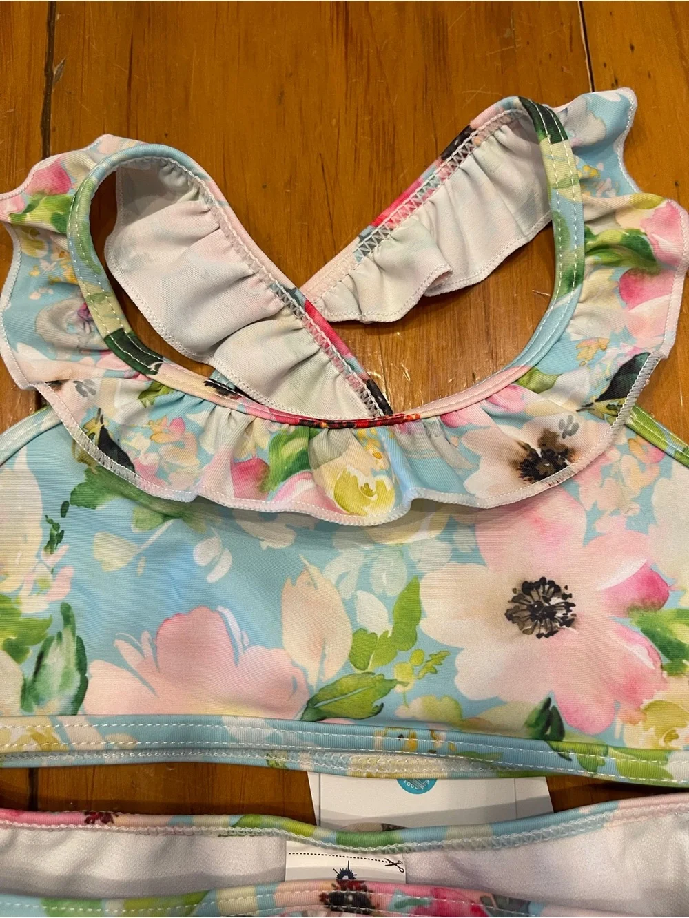 Snapper Rock Girls Floral Ruffle Bikini - Light Blue, Pink, Green